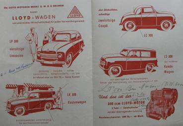 Lloyd Modelprogram 1951 "Alle wuenschen sich den Lloyd" Carbrochure  (10396)